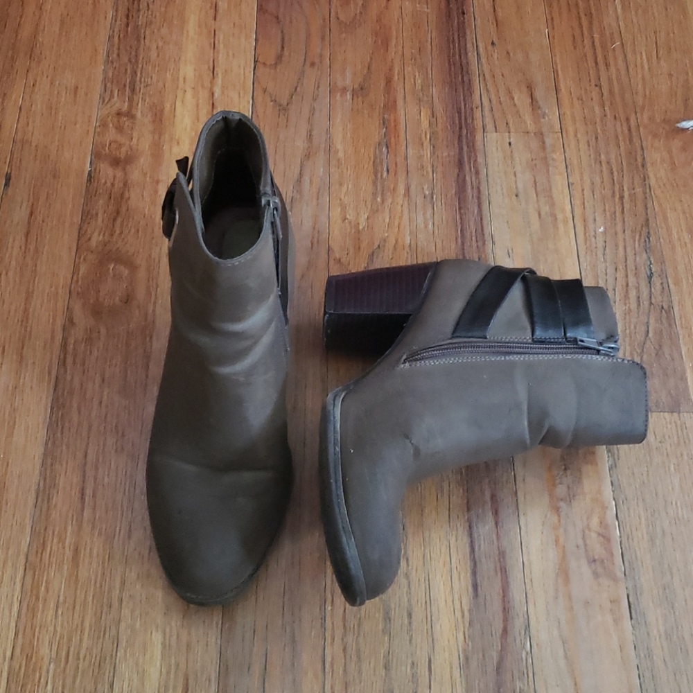 Brown wedge booties